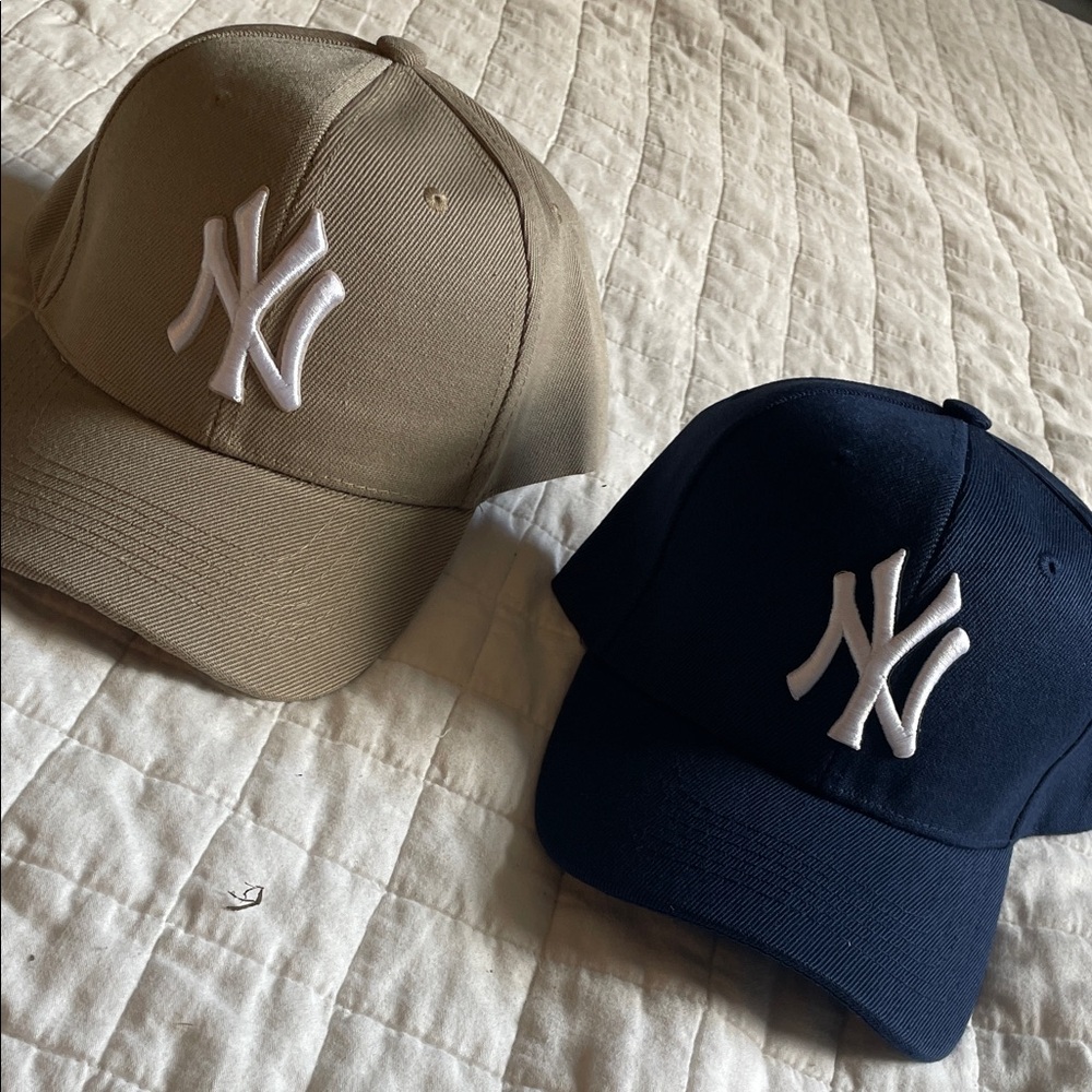 Tan and Navy NY Logo Caps